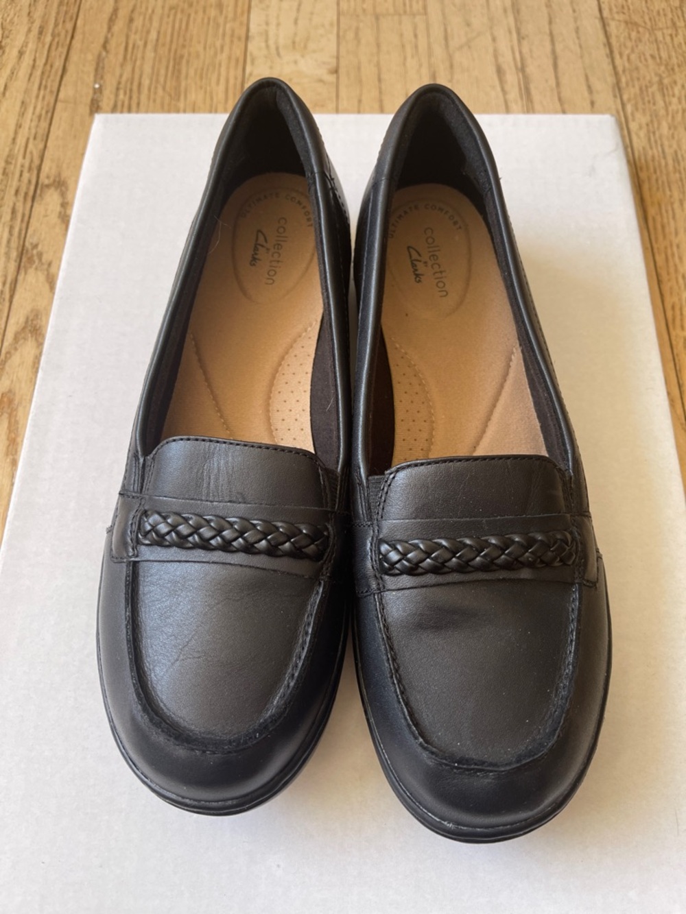 Clarks Black Braided Leather Slip-On Loafers